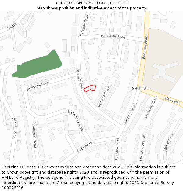 8, BODRIGAN ROAD, LOOE, PL13 1EF: Location map and indicative extent of plot