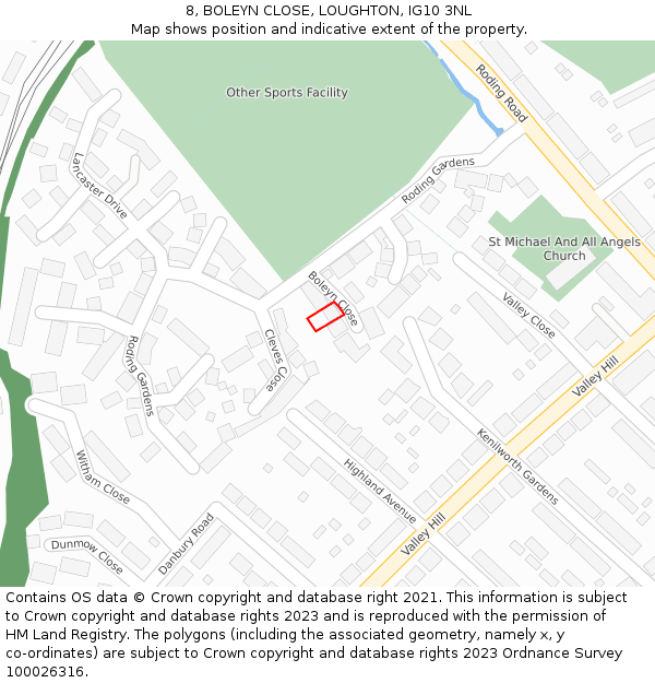 8, BOLEYN CLOSE, LOUGHTON, IG10 3NL: Location map and indicative extent of plot