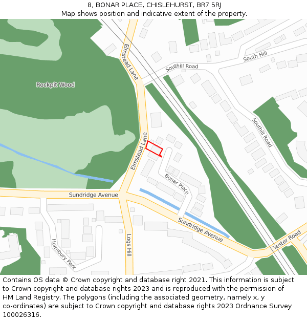8, BONAR PLACE, CHISLEHURST, BR7 5RJ: Location map and indicative extent of plot