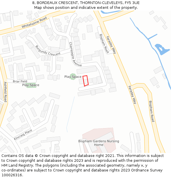 8, BORDEAUX CRESCENT, THORNTON-CLEVELEYS, FY5 3UE: Location map and indicative extent of plot