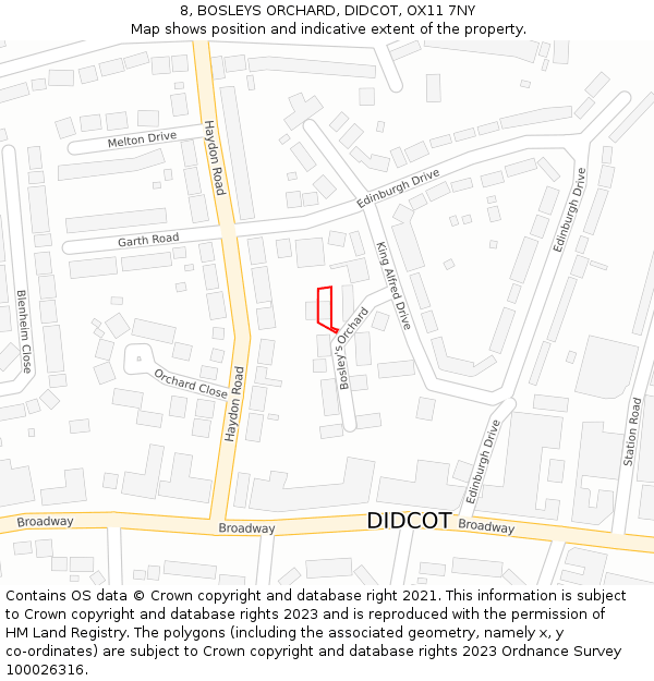 8, BOSLEYS ORCHARD, DIDCOT, OX11 7NY: Location map and indicative extent of plot