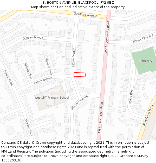 8, BOSTON AVENUE, BLACKPOOL, FY2 9BZ: Location map and indicative extent of plot