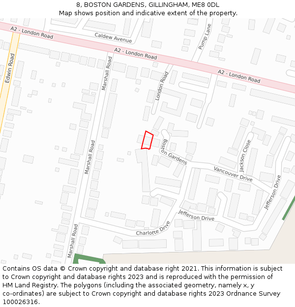 8, BOSTON GARDENS, GILLINGHAM, ME8 0DL: Location map and indicative extent of plot