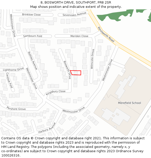 8, BOSWORTH DRIVE, SOUTHPORT, PR8 2SR: Location map and indicative extent of plot