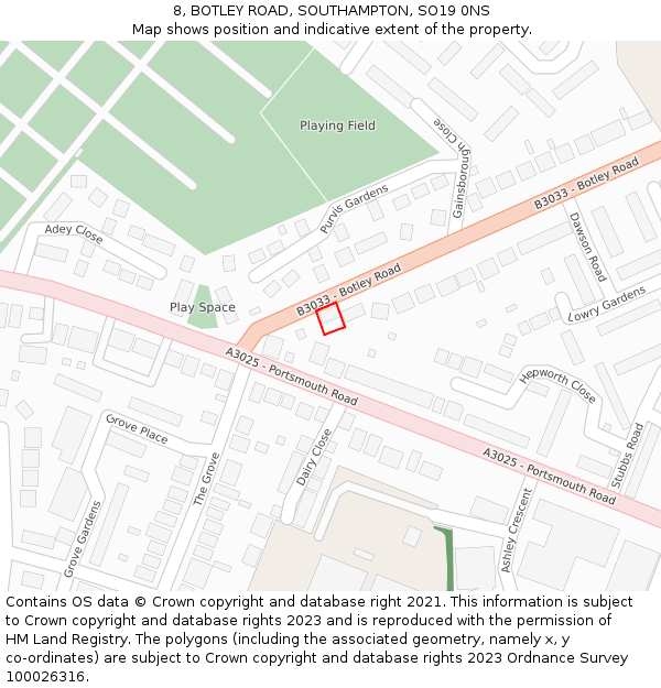 8, BOTLEY ROAD, SOUTHAMPTON, SO19 0NS: Location map and indicative extent of plot