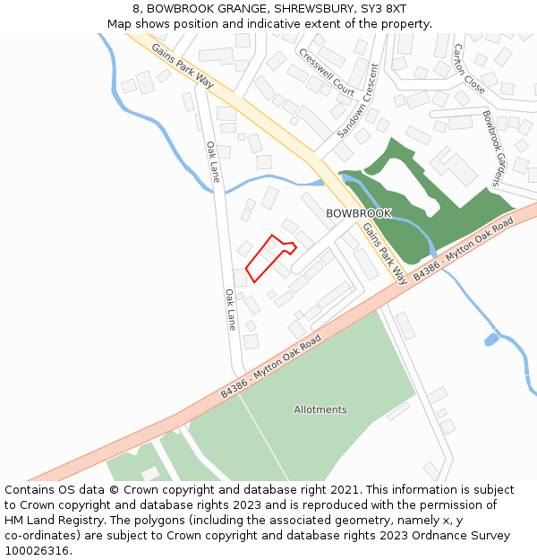 8, BOWBROOK GRANGE, SHREWSBURY, SY3 8XT: Location map and indicative extent of plot