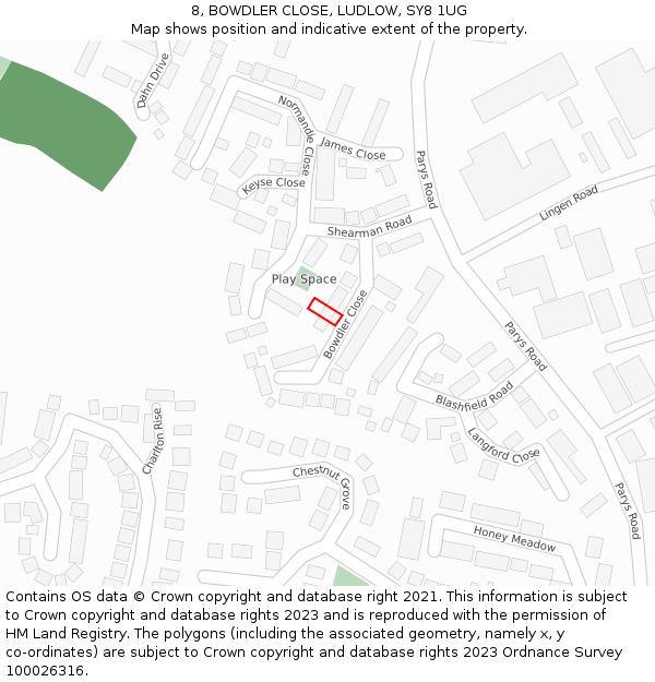 8, BOWDLER CLOSE, LUDLOW, SY8 1UG: Location map and indicative extent of plot