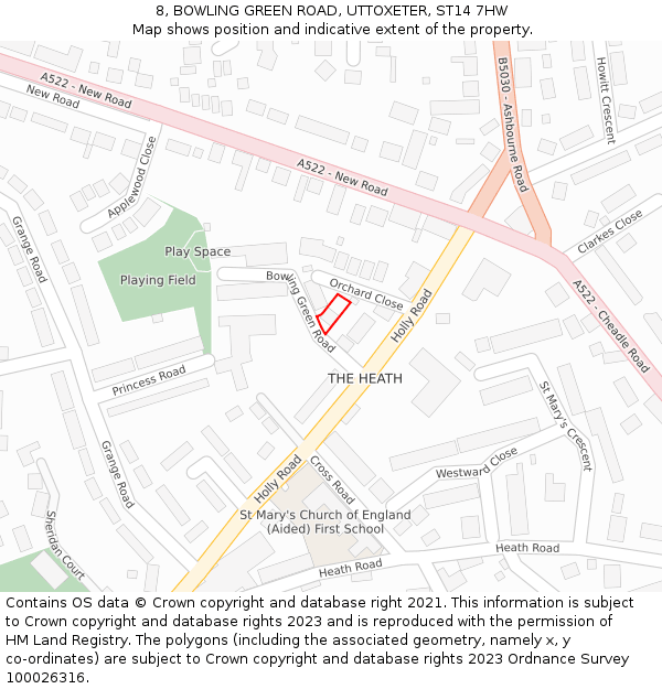 8, BOWLING GREEN ROAD, UTTOXETER, ST14 7HW: Location map and indicative extent of plot