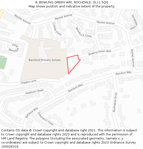 8, BOWLING GREEN WAY, ROCHDALE, OL11 5QQ: Location map and indicative extent of plot