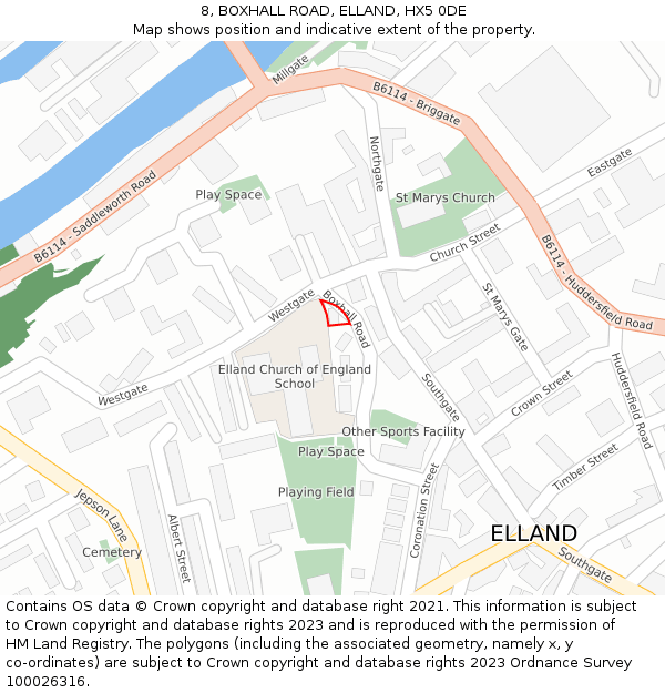 8, BOXHALL ROAD, ELLAND, HX5 0DE: Location map and indicative extent of plot