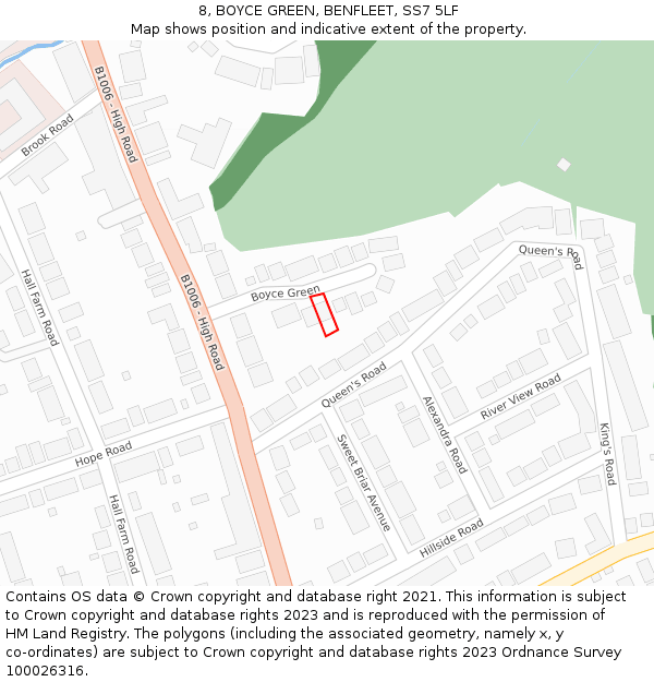 8, BOYCE GREEN, BENFLEET, SS7 5LF: Location map and indicative extent of plot