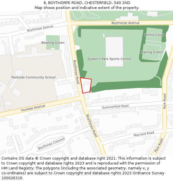 8, BOYTHORPE ROAD, CHESTERFIELD, S40 2ND: Location map and indicative extent of plot