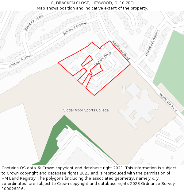 8, BRACKEN CLOSE, HEYWOOD, OL10 2PD: Location map and indicative extent of plot