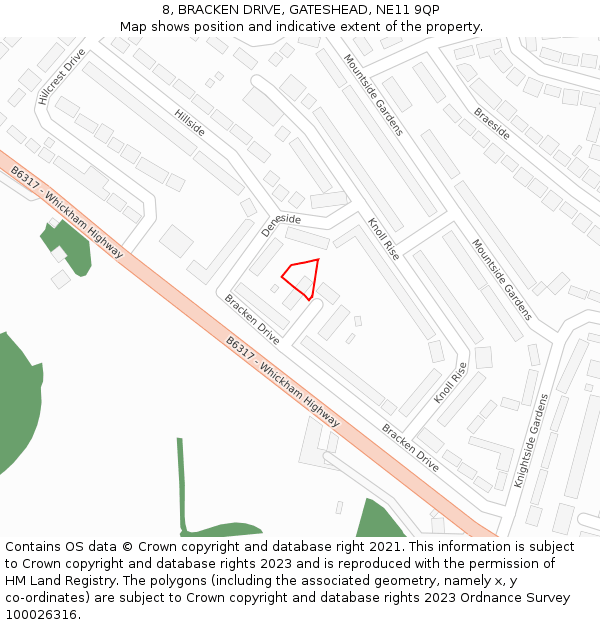 8, BRACKEN DRIVE, GATESHEAD, NE11 9QP: Location map and indicative extent of plot