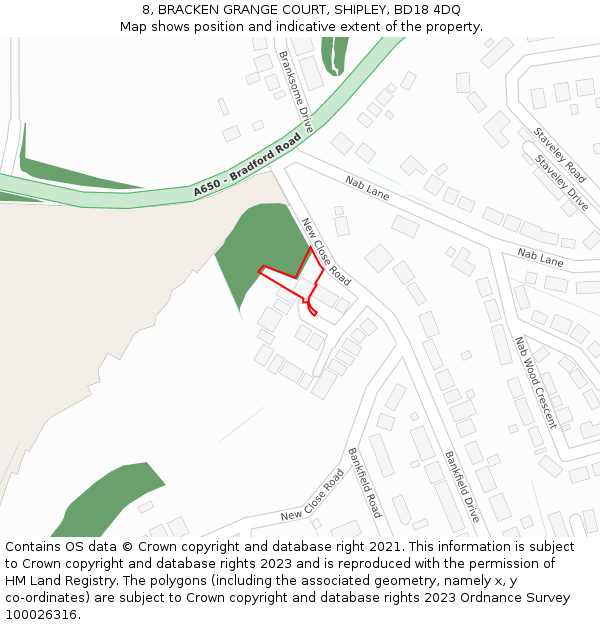 8, BRACKEN GRANGE COURT, SHIPLEY, BD18 4DQ: Location map and indicative extent of plot