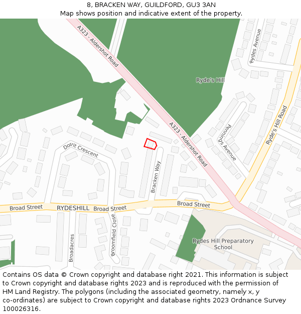 8, BRACKEN WAY, GUILDFORD, GU3 3AN: Location map and indicative extent of plot