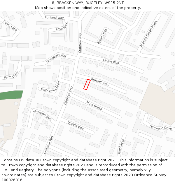 8, BRACKEN WAY, RUGELEY, WS15 2NT: Location map and indicative extent of plot