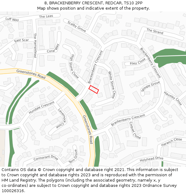 8, BRACKENBERRY CRESCENT, REDCAR, TS10 2PP: Location map and indicative extent of plot