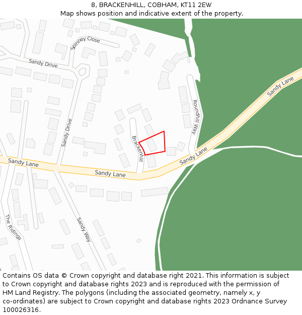 8, BRACKENHILL, COBHAM, KT11 2EW: Location map and indicative extent of plot