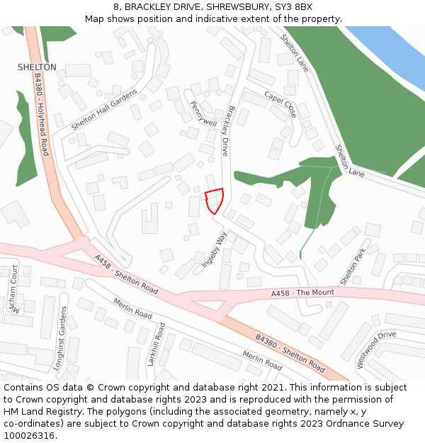 8, BRACKLEY DRIVE, SHREWSBURY, SY3 8BX: Location map and indicative extent of plot