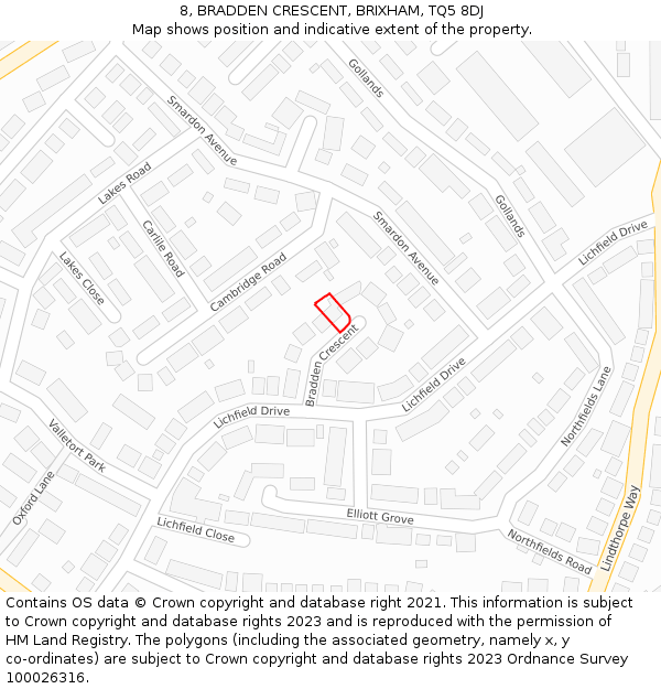 8, BRADDEN CRESCENT, BRIXHAM, TQ5 8DJ: Location map and indicative extent of plot