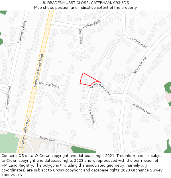 8, BRADENHURST CLOSE, CATERHAM, CR3 6DS: Location map and indicative extent of plot