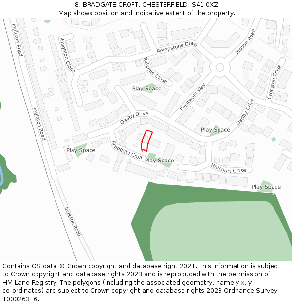 8, BRADGATE CROFT, CHESTERFIELD, S41 0XZ: Location map and indicative extent of plot