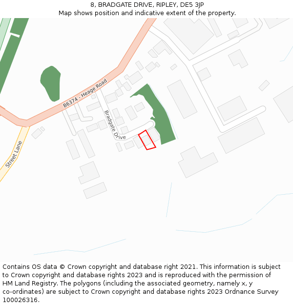 8, BRADGATE DRIVE, RIPLEY, DE5 3JP: Location map and indicative extent of plot