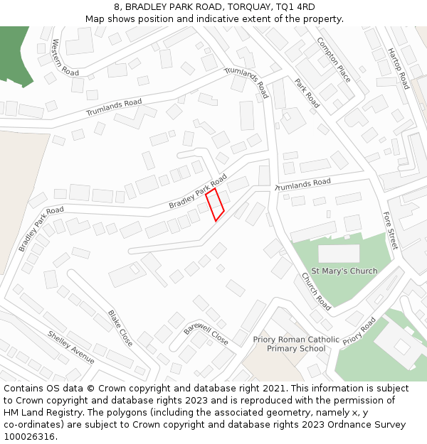 8, BRADLEY PARK ROAD, TORQUAY, TQ1 4RD: Location map and indicative extent of plot