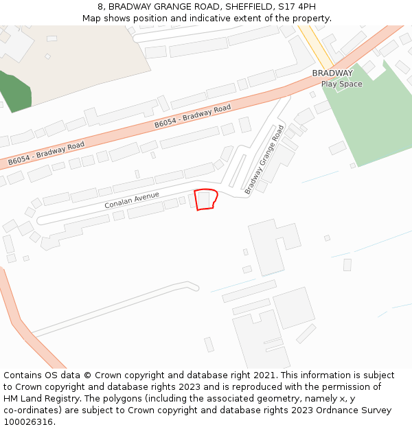 8, BRADWAY GRANGE ROAD, SHEFFIELD, S17 4PH: Location map and indicative extent of plot