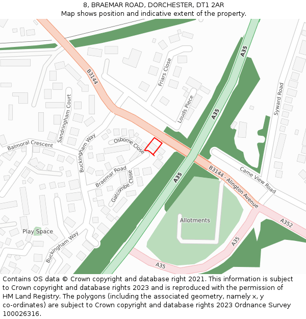 8, BRAEMAR ROAD, DORCHESTER, DT1 2AR: Location map and indicative extent of plot