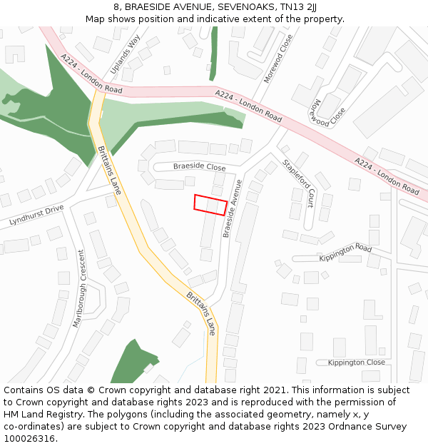 8, BRAESIDE AVENUE, SEVENOAKS, TN13 2JJ: Location map and indicative extent of plot