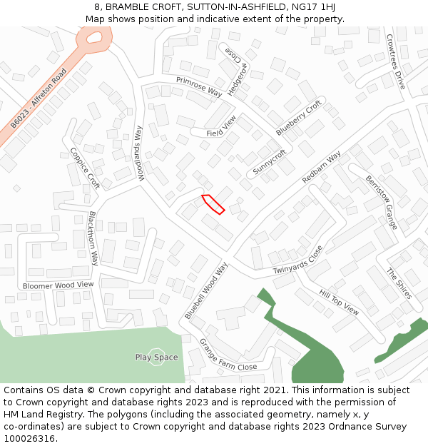 8, BRAMBLE CROFT, SUTTON-IN-ASHFIELD, NG17 1HJ: Location map and indicative extent of plot