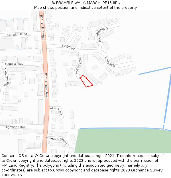 8, BRAMBLE WALK, MARCH, PE15 8PU: Location map and indicative extent of plot