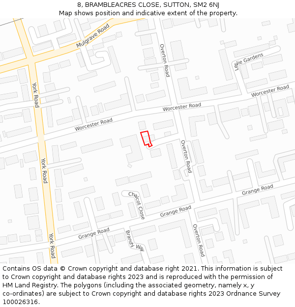 8, BRAMBLEACRES CLOSE, SUTTON, SM2 6NJ: Location map and indicative extent of plot