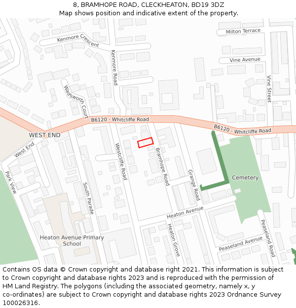 8, BRAMHOPE ROAD, CLECKHEATON, BD19 3DZ: Location map and indicative extent of plot