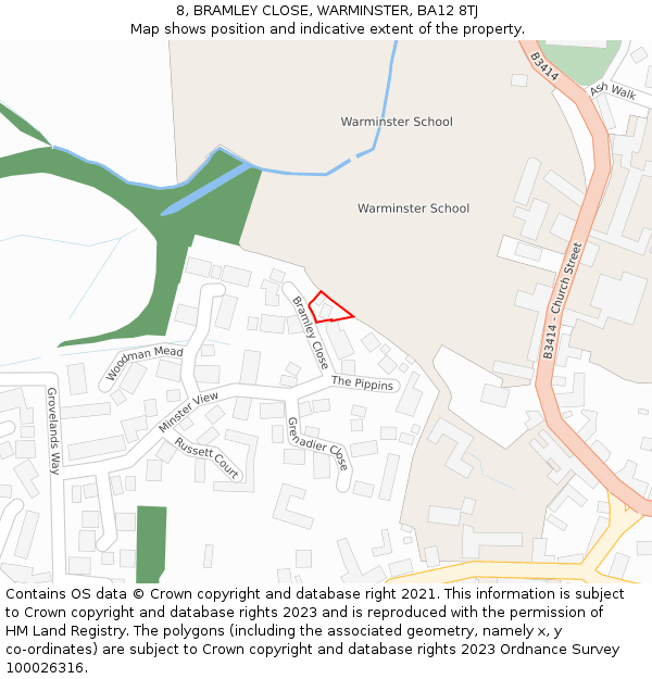 8, BRAMLEY CLOSE, WARMINSTER, BA12 8TJ: Location map and indicative extent of plot