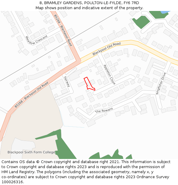 8, BRAMLEY GARDENS, POULTON-LE-FYLDE, FY6 7RD: Location map and indicative extent of plot