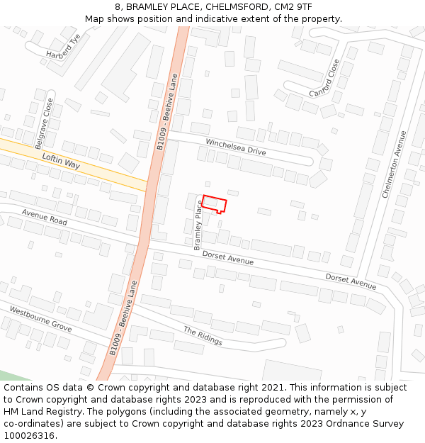 8, BRAMLEY PLACE, CHELMSFORD, CM2 9TF: Location map and indicative extent of plot