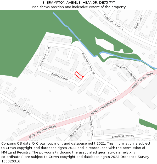 8, BRAMPTON AVENUE, HEANOR, DE75 7YT: Location map and indicative extent of plot