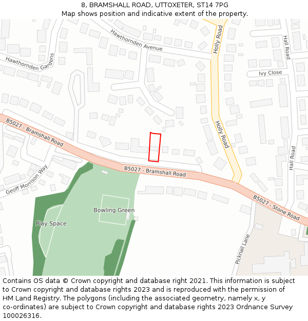 8, BRAMSHALL ROAD, UTTOXETER, ST14 7PG: Location map and indicative extent of plot