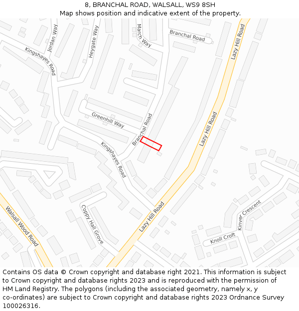 8, BRANCHAL ROAD, WALSALL, WS9 8SH: Location map and indicative extent of plot