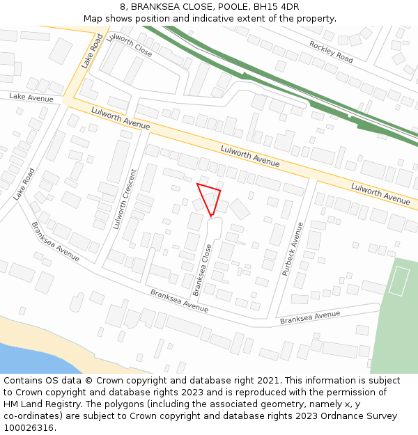 8, BRANKSEA CLOSE, POOLE, BH15 4DR: Location map and indicative extent of plot