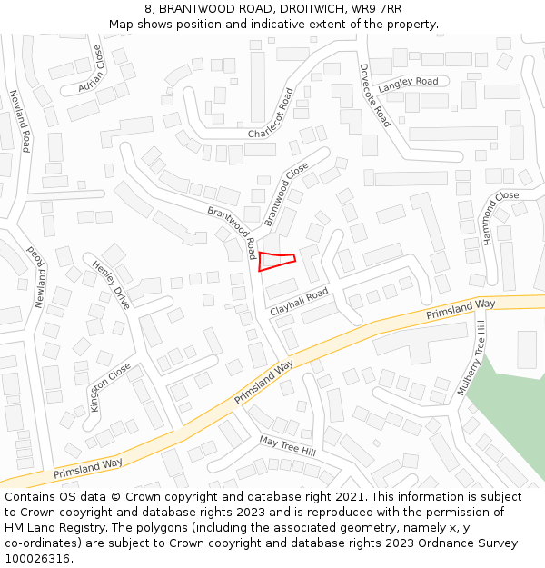 8, BRANTWOOD ROAD, DROITWICH, WR9 7RR: Location map and indicative extent of plot