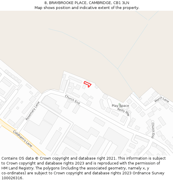 8, BRAYBROOKE PLACE, CAMBRIDGE, CB1 3LN: Location map and indicative extent of plot