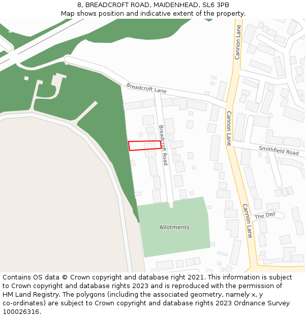 8, BREADCROFT ROAD, MAIDENHEAD, SL6 3PB: Location map and indicative extent of plot