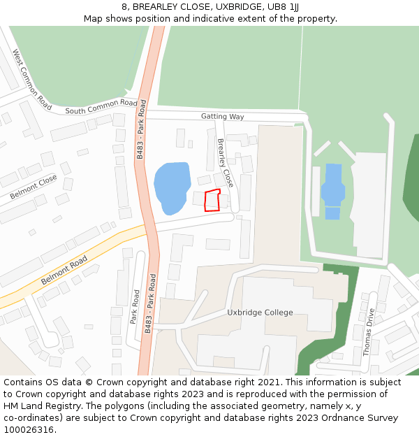 8, BREARLEY CLOSE, UXBRIDGE, UB8 1JJ: Location map and indicative extent of plot