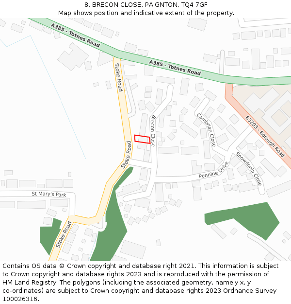 8, BRECON CLOSE, PAIGNTON, TQ4 7GF: Location map and indicative extent of plot
