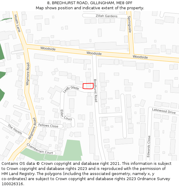 8, BREDHURST ROAD, GILLINGHAM, ME8 0PF: Location map and indicative extent of plot