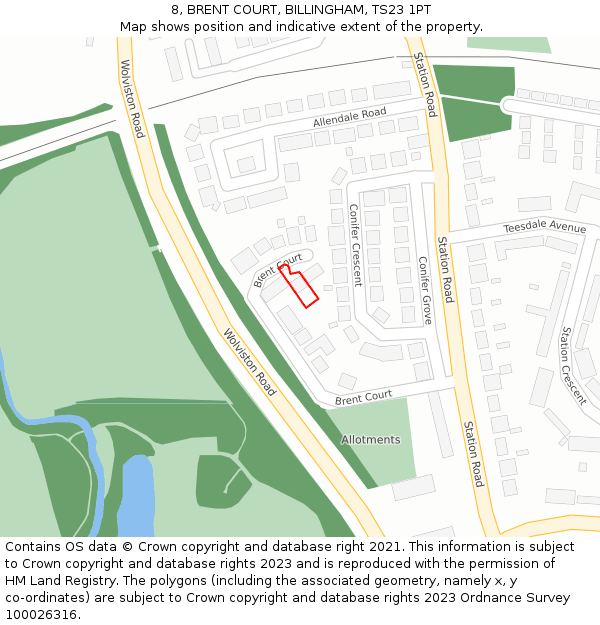 8, BRENT COURT, BILLINGHAM, TS23 1PT: Location map and indicative extent of plot